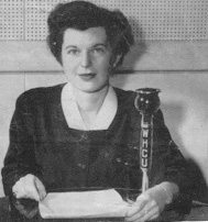 1946: Ruth Whitehead teaches a radio home nursing course from WHCU's Studio B, with a table-mounted 8-Ball mic.