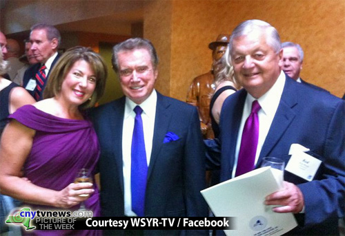 Regis Philbin, center, poses with WSYR-TV's Carrie Lazarus and Rod Wood in July, when all three were inducted into the NYS Broadcasters Association Hall of Fame.